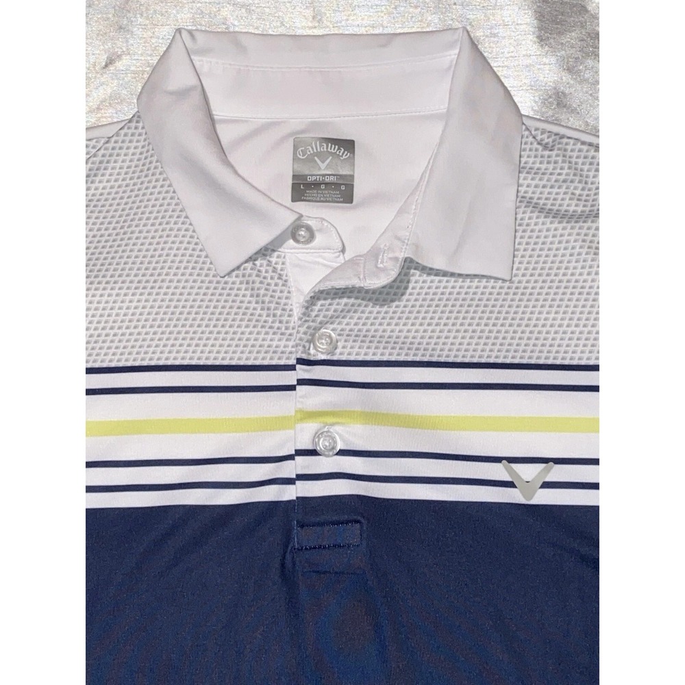 Callaway Opti-Dri Men's Large Golf Polo Shirt, White, Navy Blue Short Sleeve